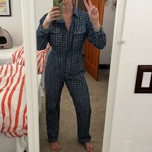 Funky denim coveralls boilersuit checkered